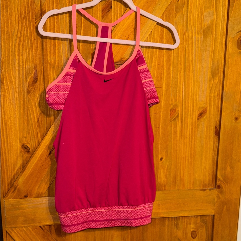Nike Hot Pink Racerback Athletic Tank with Patterned Trim